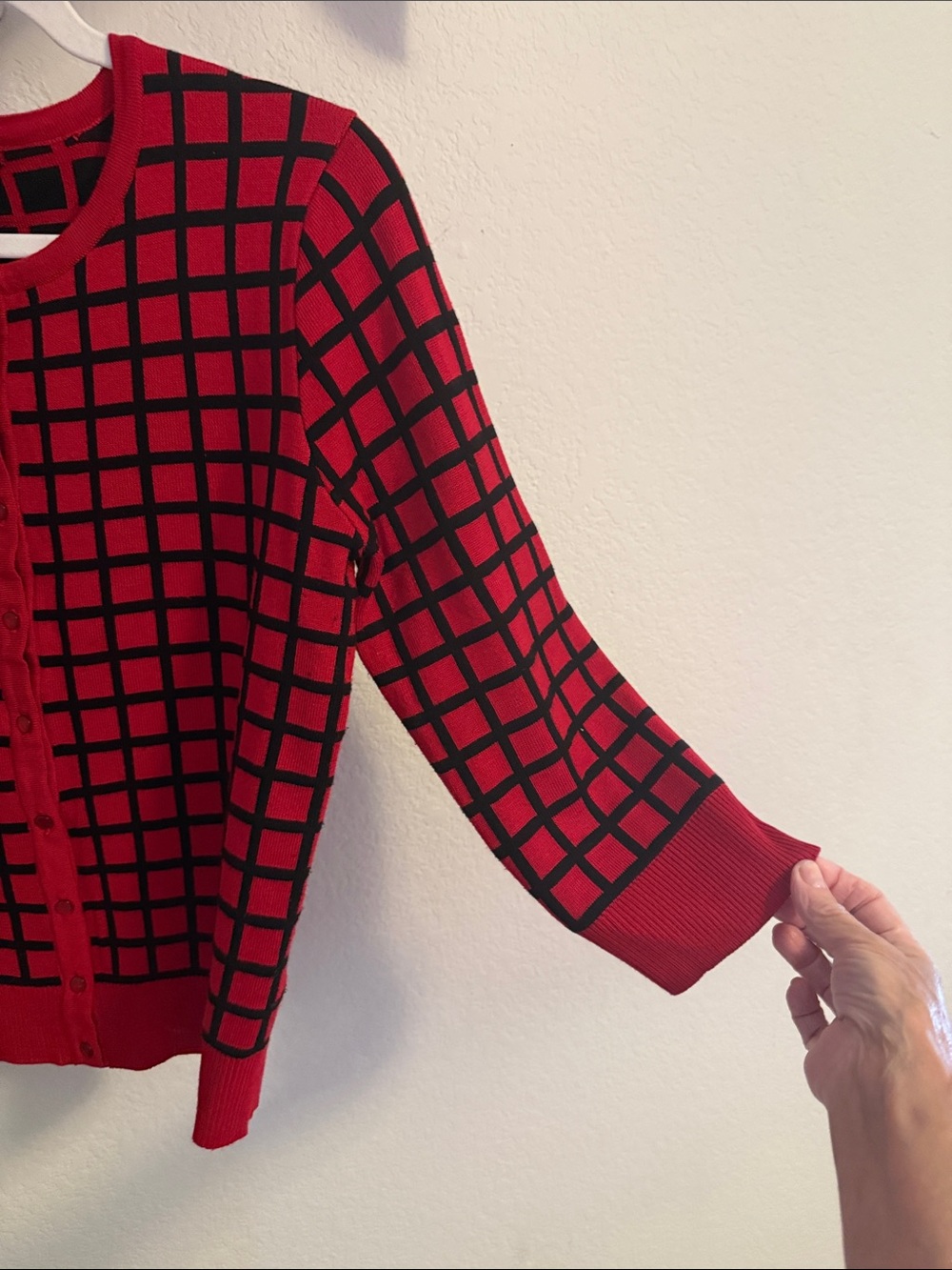 Cable & Gauge Red and Black Windowpane Cardigan - Picture 5 of 5